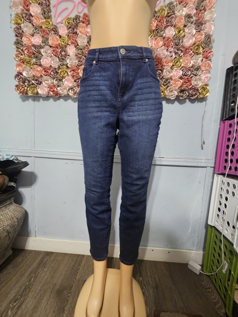 LOFT Dark Blue Ankle Crop High-Rise Jeans
